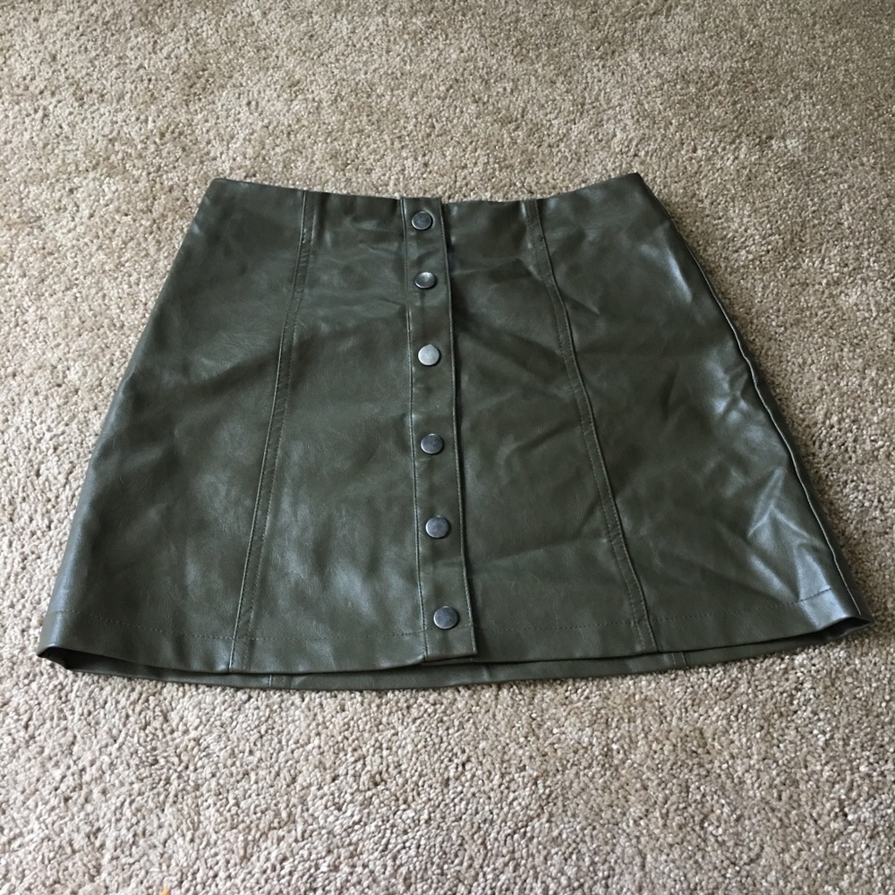 Green leather a-line skirt